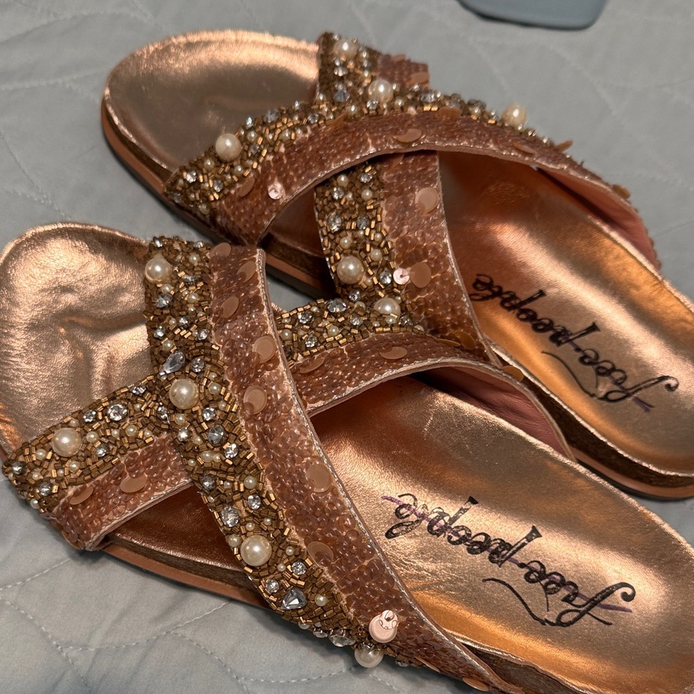 Free people. Beaded Slide Sandals - Rose Gold adorable. Love the bling